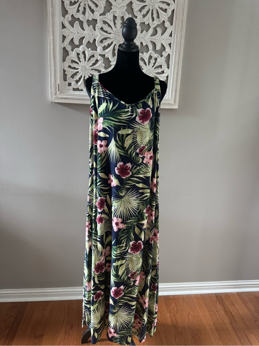 Sleeveless Navy Floral Maxi Dress - Tropical Print